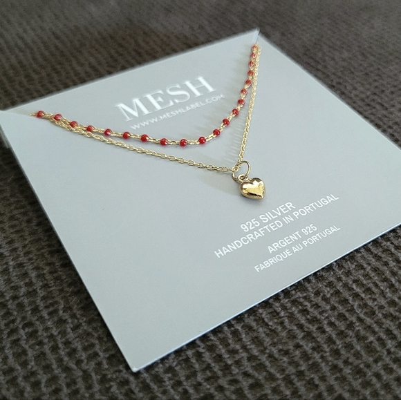 MESH Red❤️ "Splash"🌊 and Gold Heart💛 Double✌️ Necklace - Picture 15 of 16
